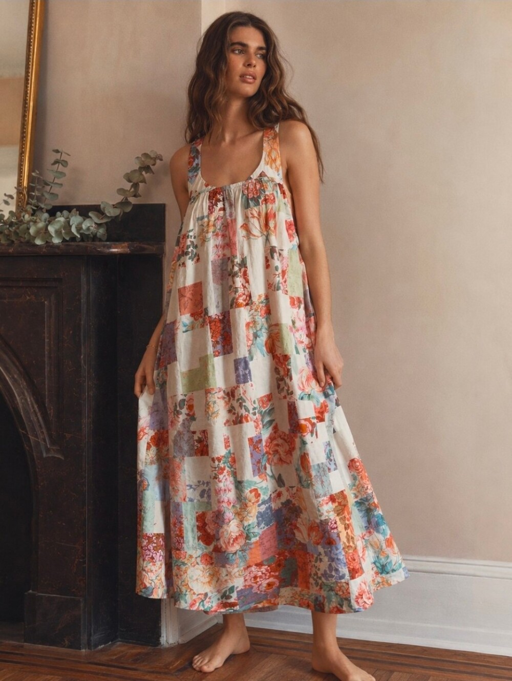 Anthropologie LyreBird Vibrant Flower Print Tie-Back Maxi Dress Sz Large NWT - Picture 12 of 14